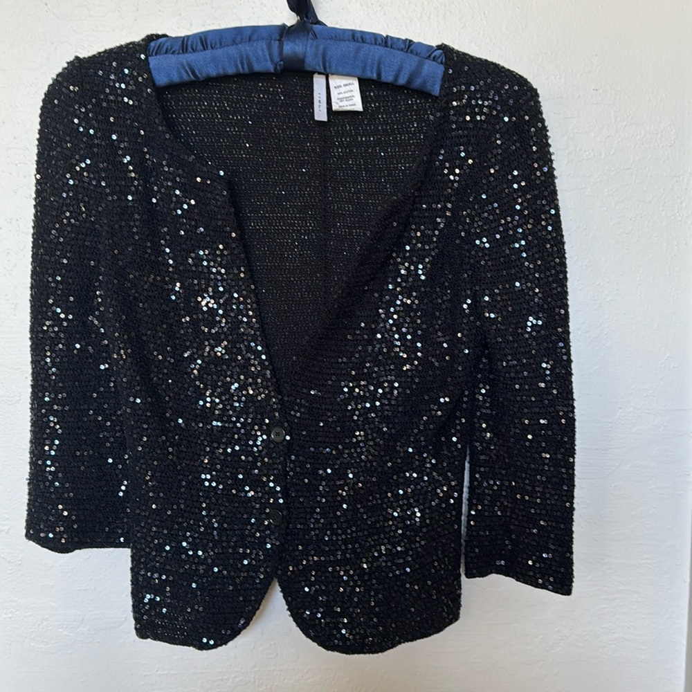 Iisli Showstopper Deep Navy Sequin Cardigan Blazer. Size S.